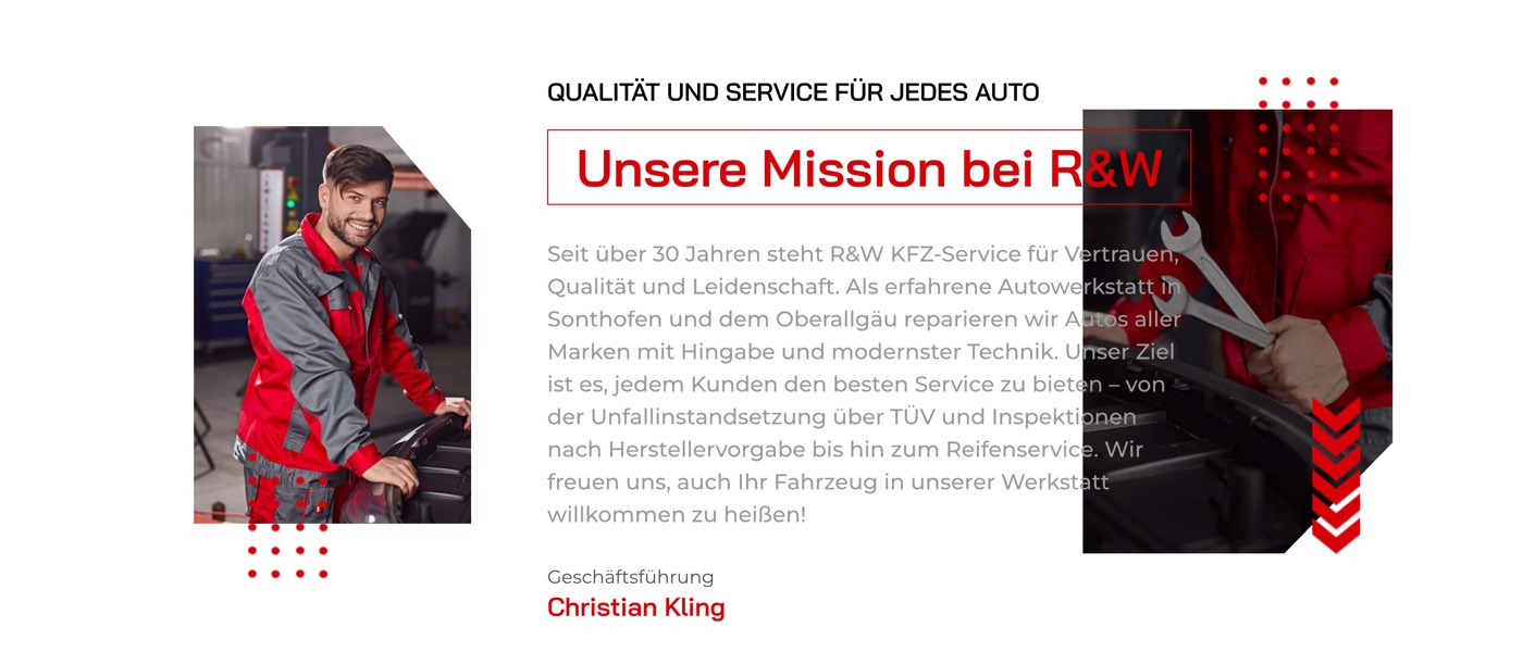 Ausschnitt 1 von 6 der Website von R&W Kfz‑Service, Kempten (Allgäu)