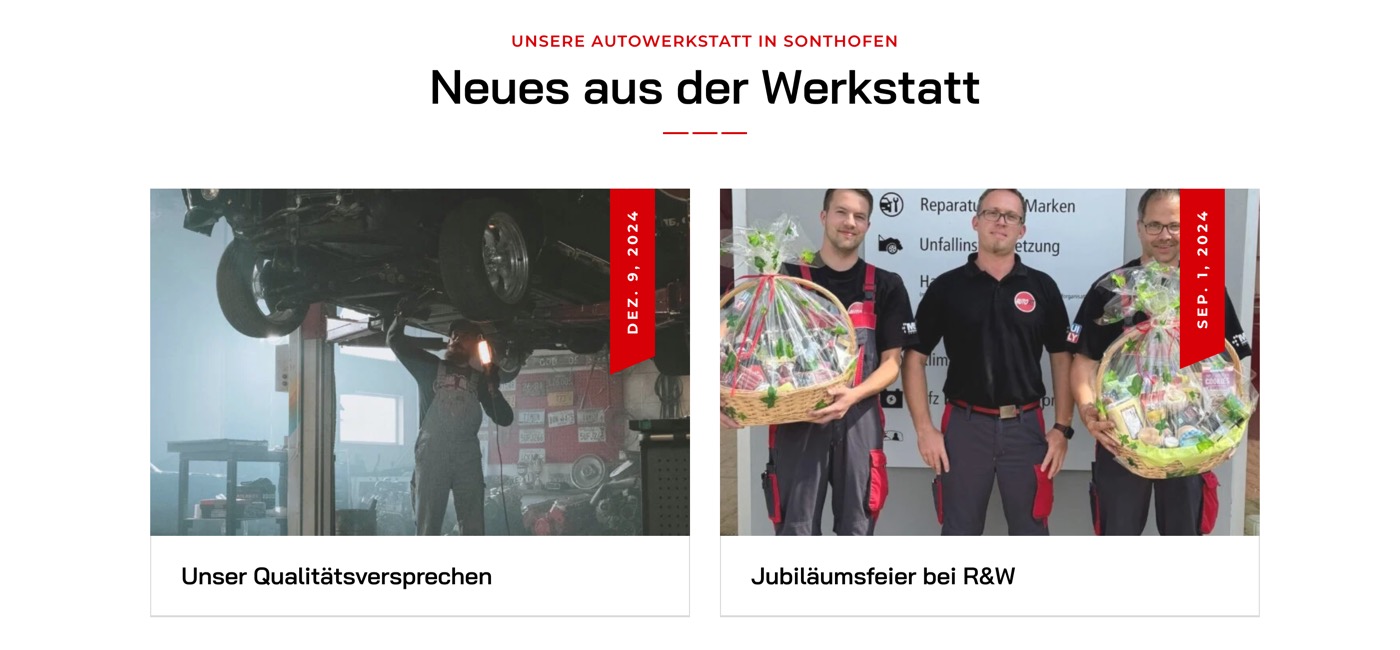 Ausschnitt 2 von 6 der Website von R&W Kfz‑Service, Kempten (Allgäu)
