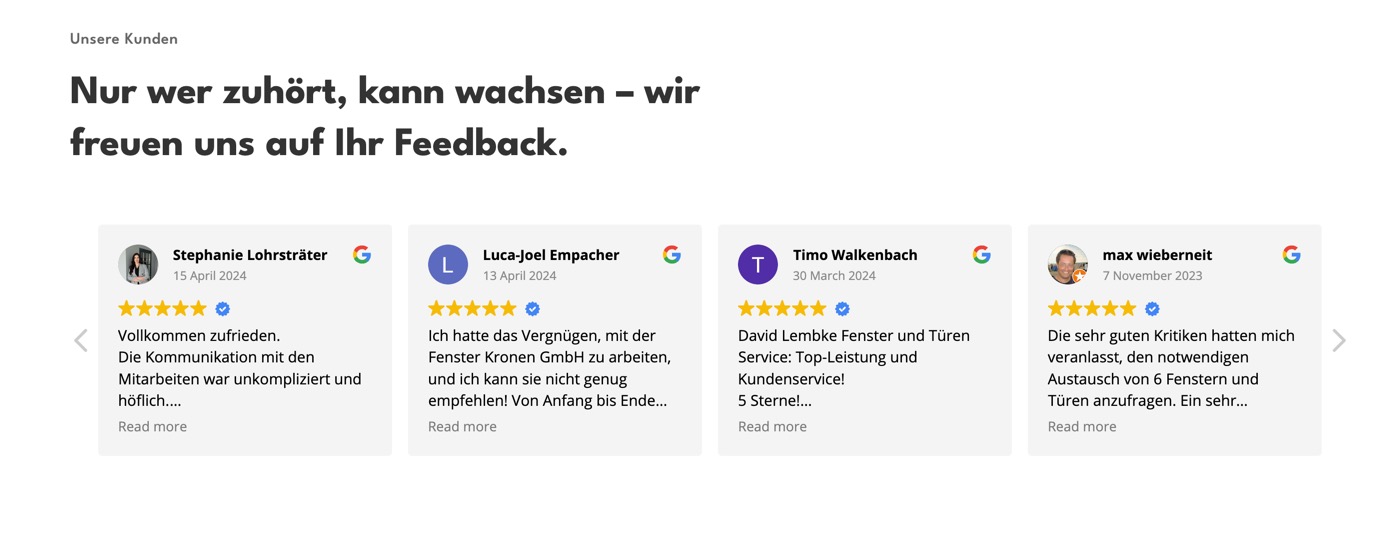Ausschnitt 5 von 6 der Website von Fenster Kronen, Kreis Mettmann
