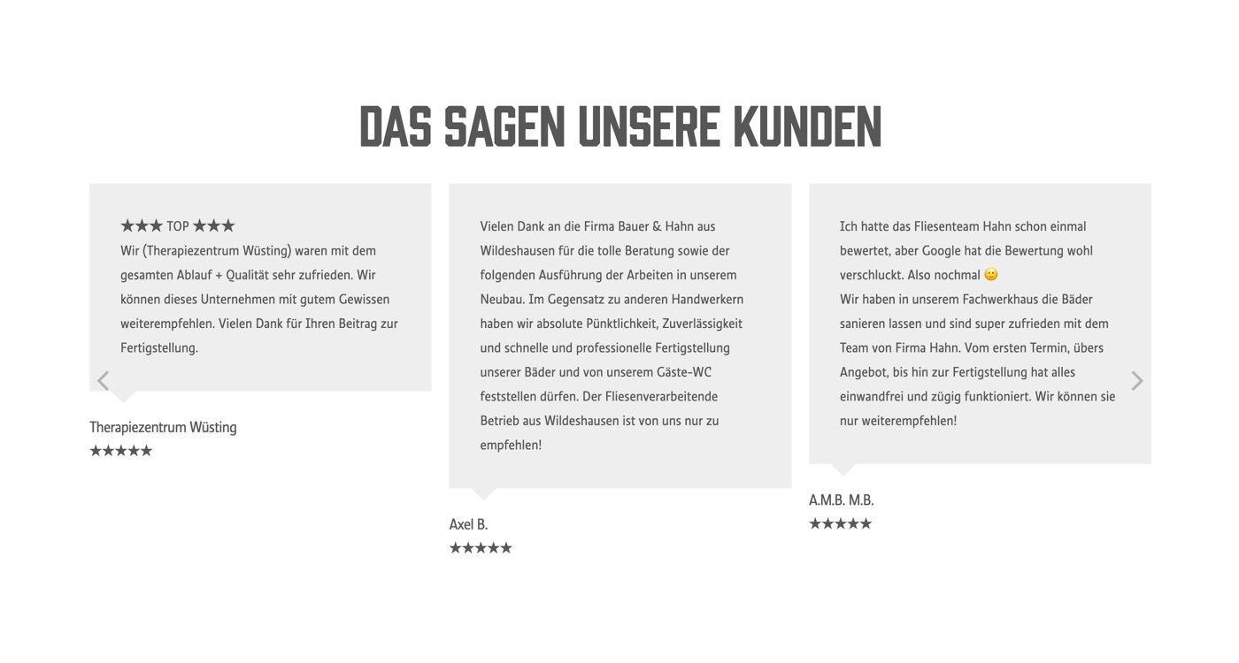 Ausschnitt 4 von 6 der Website von Fliesenteam Hahn, Landkreis Oldenburg