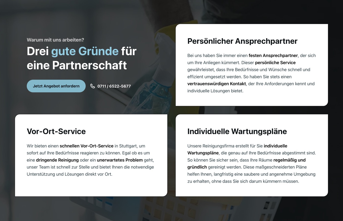 Ausschnitt 4 von 6 der Website von SüdWest Gebäudereinigung, Stuttgart