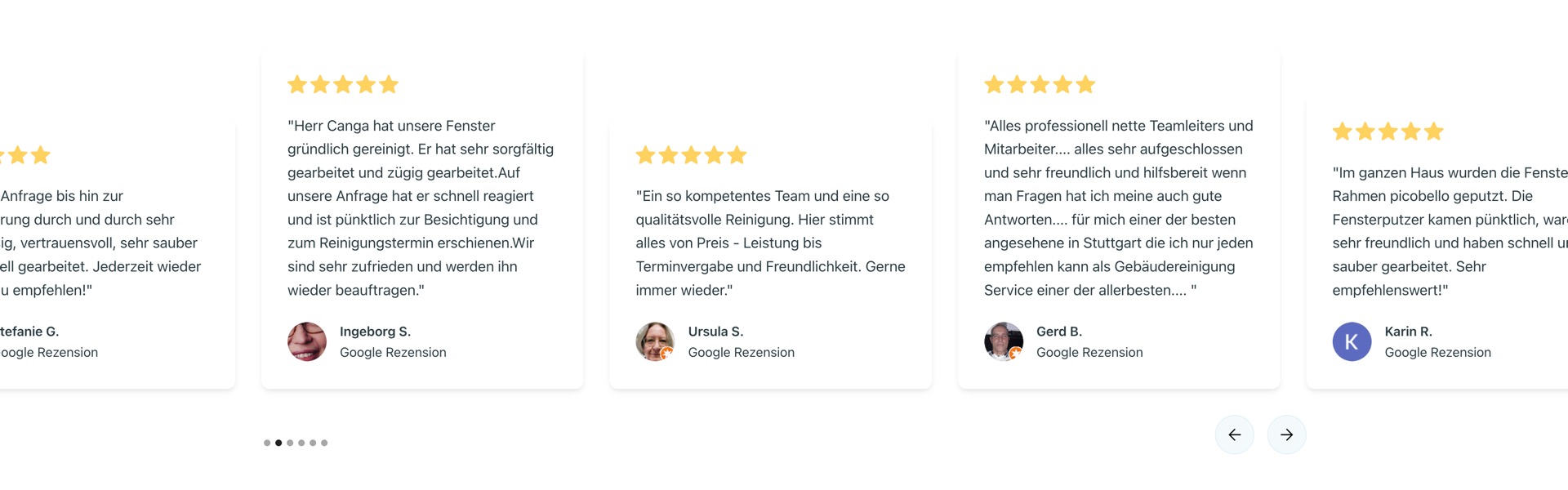 Ausschnitt 5 von 6 der Website von SüdWest Gebäudereinigung, Stuttgart