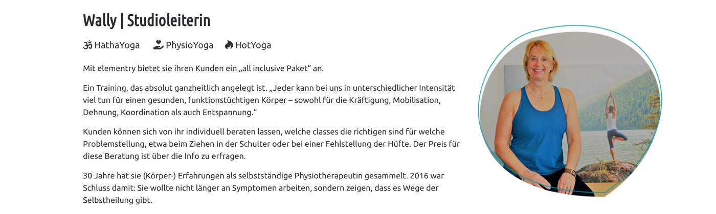 Ausschnitt 5 von 6 der Website von elementry HotYoga, Essen
