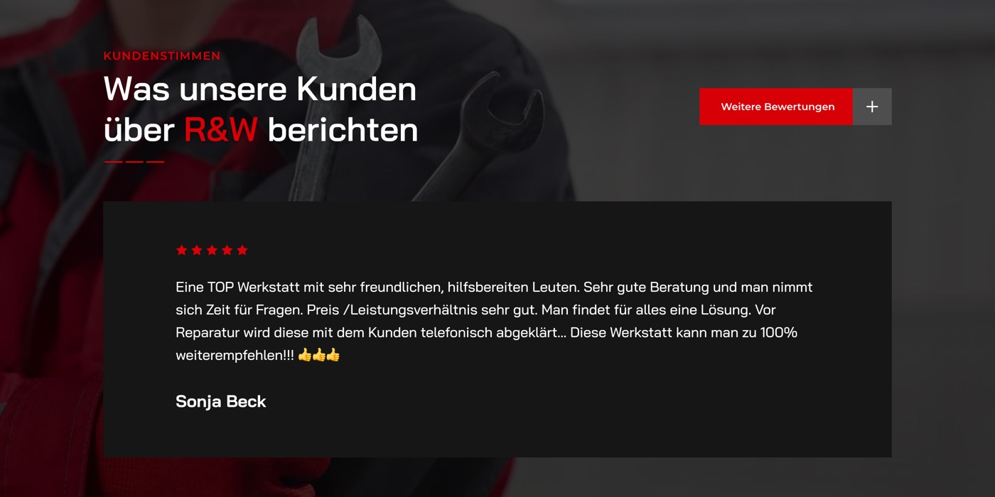 Ausschnitt 6 von 6 der Website von R&W Kfz‑Service, Kempten (Allgäu)