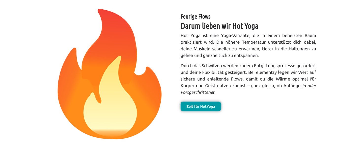 Ausschnitt 2 von 6 der Website von elementry HotYoga, Essen