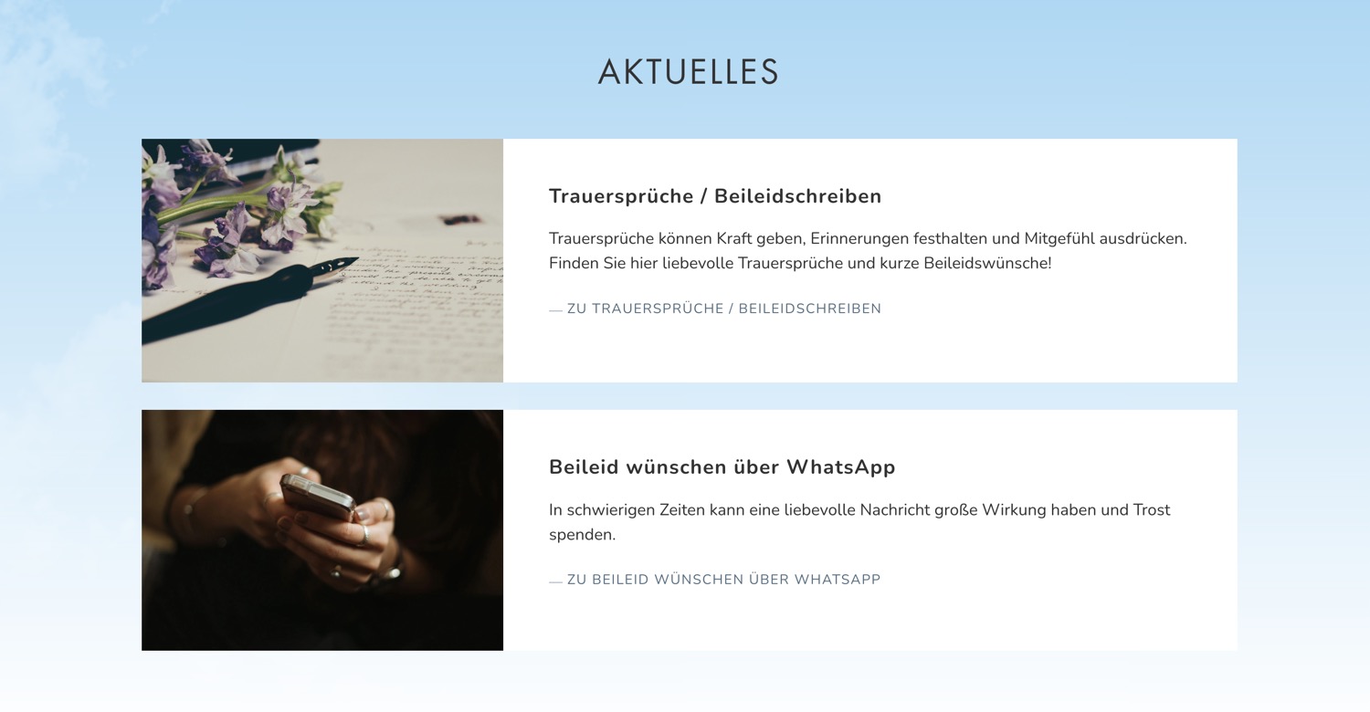 Ausschnitt 2 von 6 der Website von Bestattung Himmelblau, München