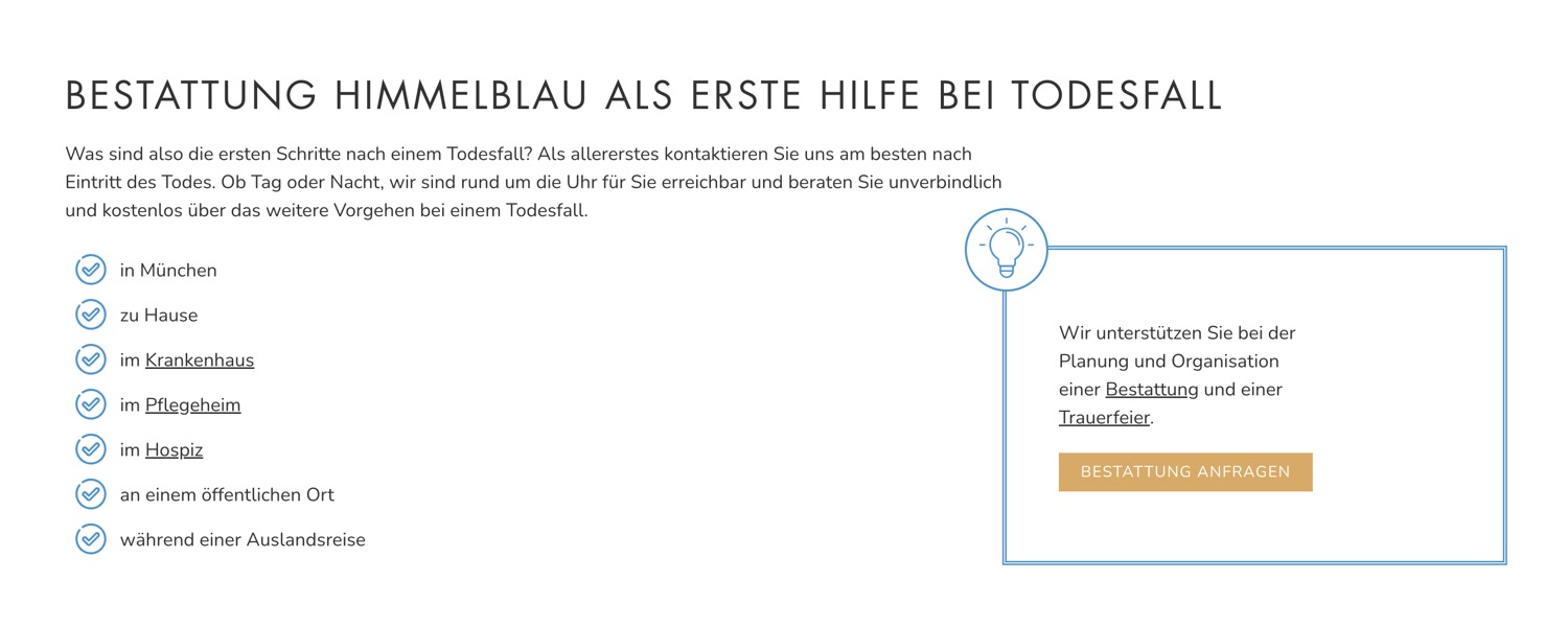 Ausschnitt 5 von 6 der Website von Bestattung Himmelblau, München