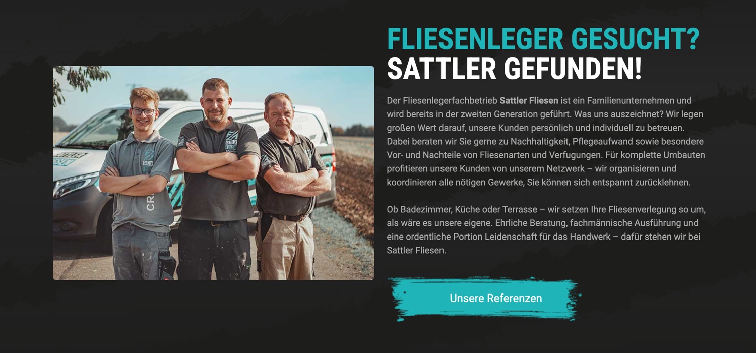 Ausschnitt 4 von 6 der Website von Sattler Fliesen, Landkreis Greiz