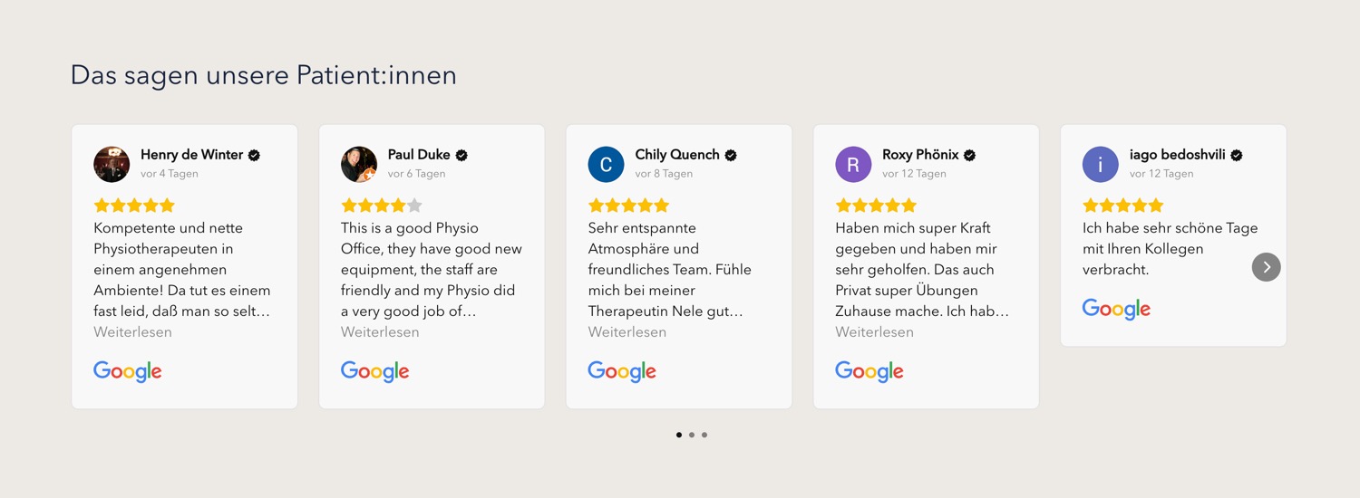 Ausschnitt 5 von 6 der Website von Viaphysio, Berlin