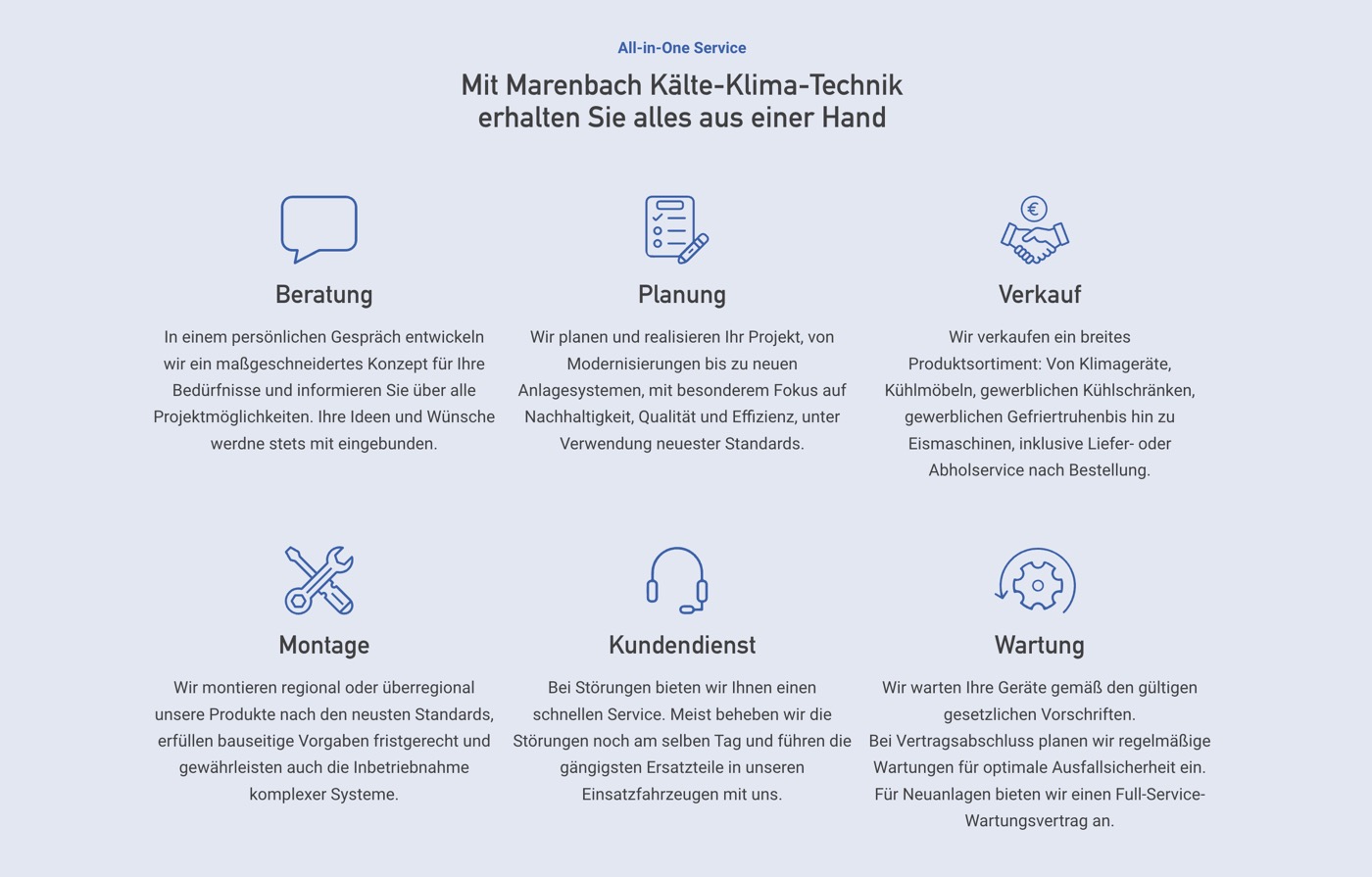Ausschnitt 2 von 5 der Website von Marenbach Kälte-Klima-Technik, Rhein-Sieg-Kreis