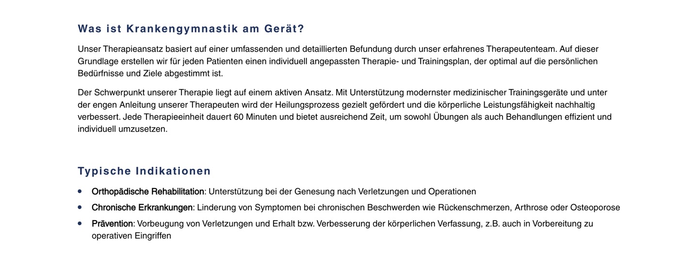 Ausschnitt 4 von 6 der Website von Reaktiv – Zentrum für Physiotherapie, Frankfurt am Main
