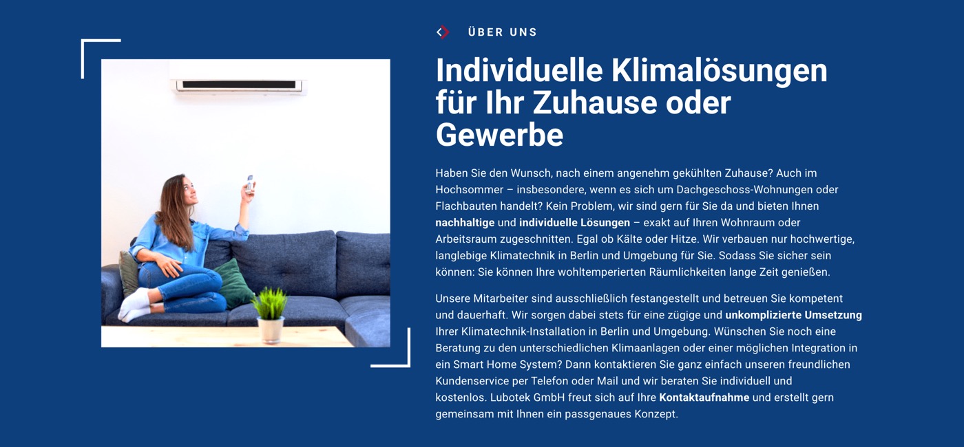 Ausschnitt 4 von 5 der Website von Lubotek Klima, Berlin