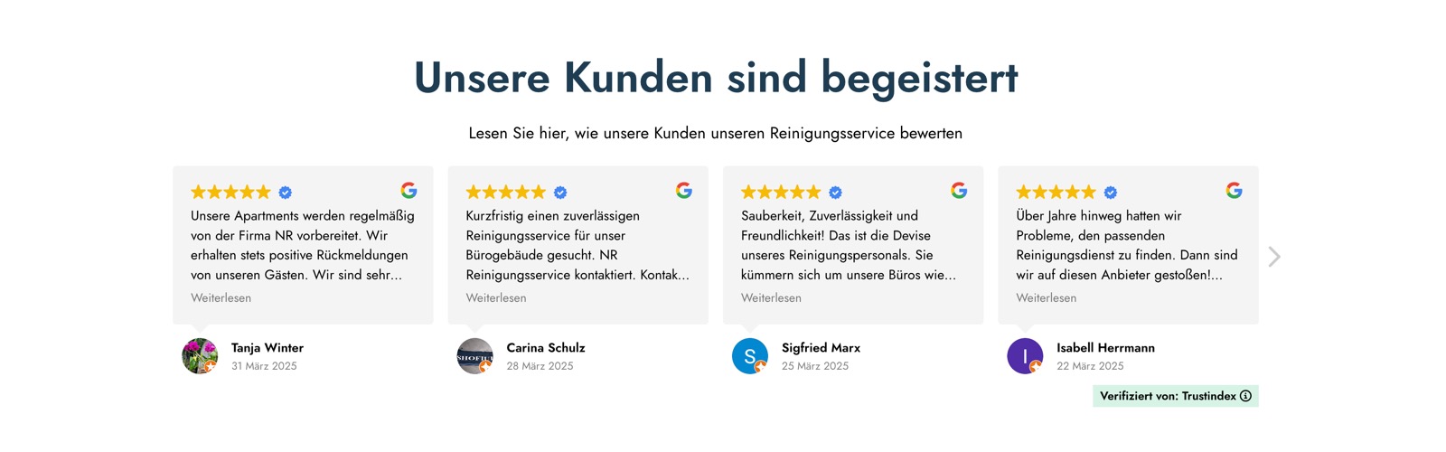 Ausschnitt 4 von 5 der Website von NR Gebäudereinigung, Mainz