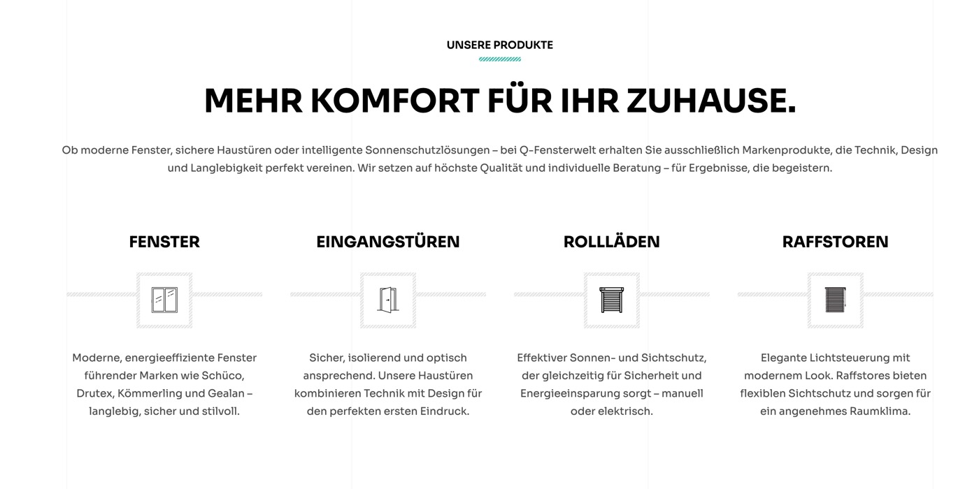 Ausschnitt 1 von 5 der Website von Q‑FENSTERWELT, Mainz