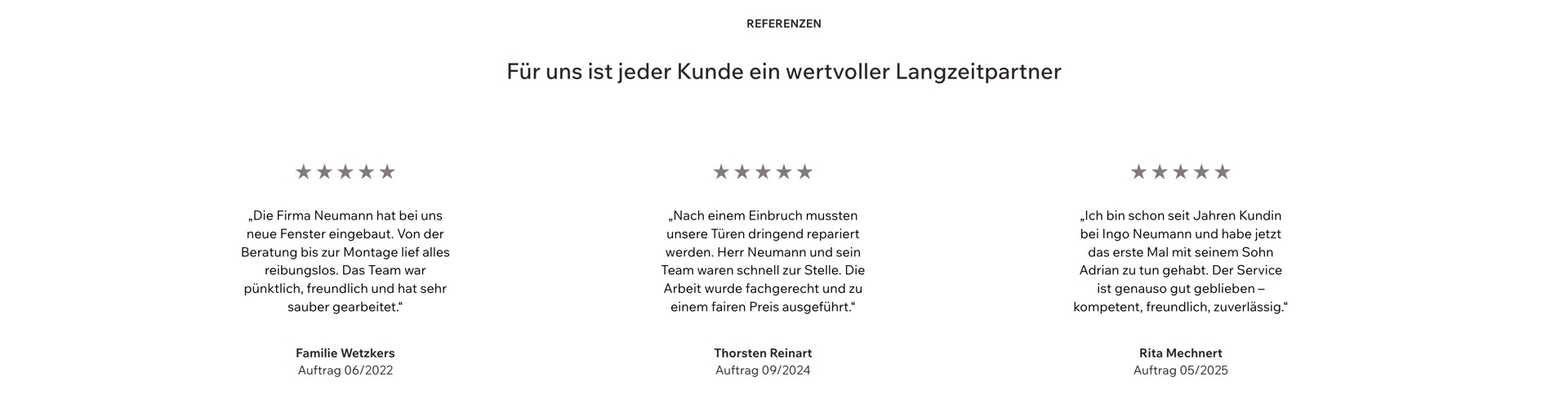 Ausschnitt 3 von 3 der Website von Neumann | Fenster & Türen, Potsdam