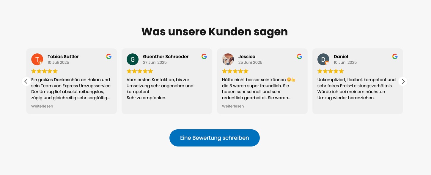 Ausschnitt 6 von 6 der Website von Express Umzugsservice, Landkreis Fürstenfeldbruck