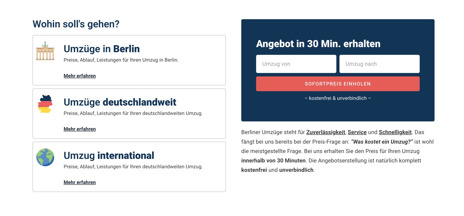 Ausschnitt 1 von 6 der Website von Berliner Umzüge, Berlin