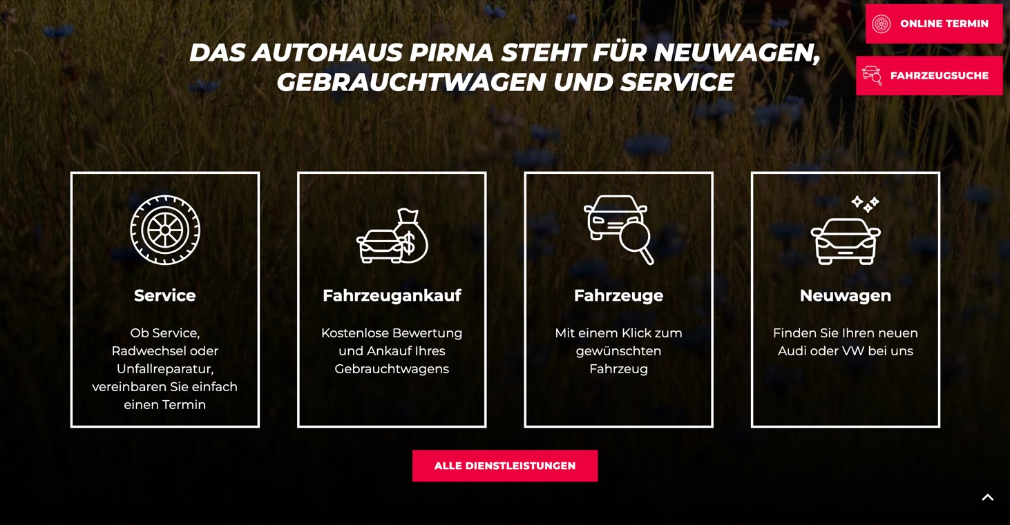 Ausschnitt 3 von 6 der Website von Autohaus Pirna, Landkreis Sächsische Schweiz-Osterzgebirge