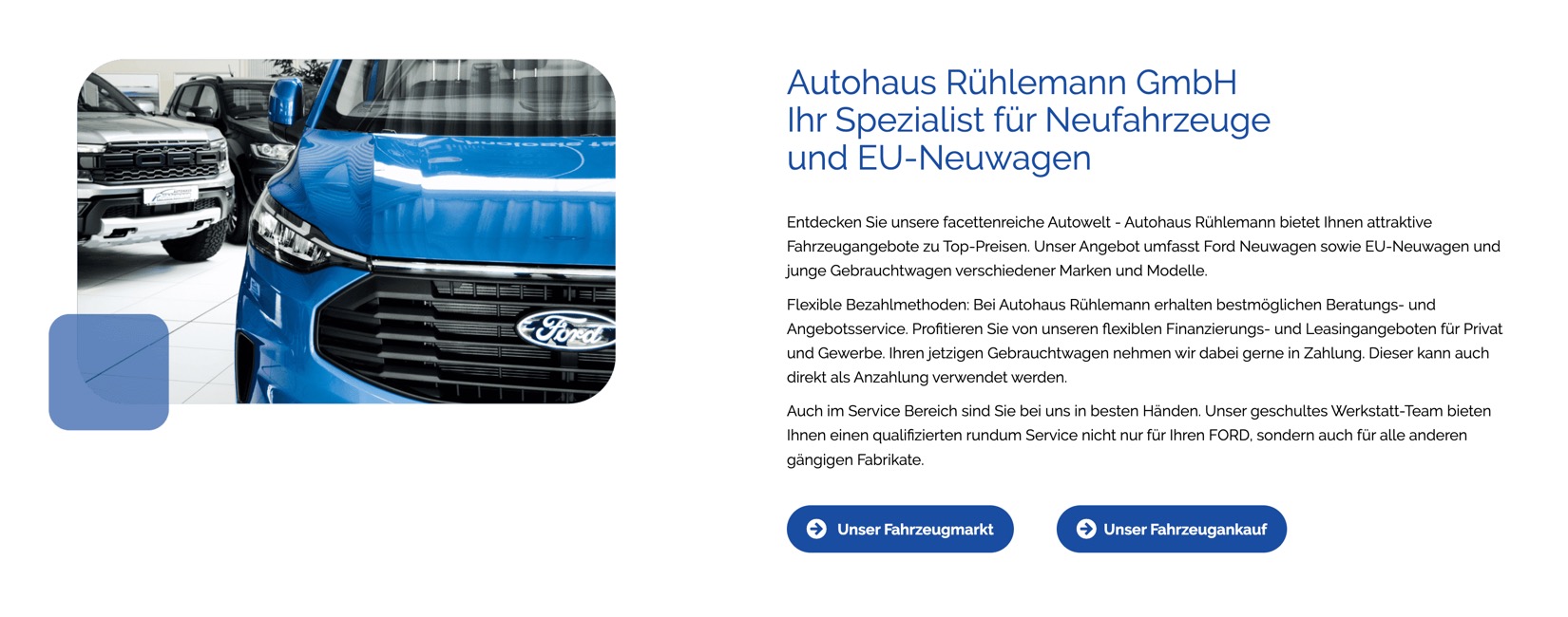 Ausschnitt 1 von 6 der Website von Autohaus Rühlemann, Leipzig