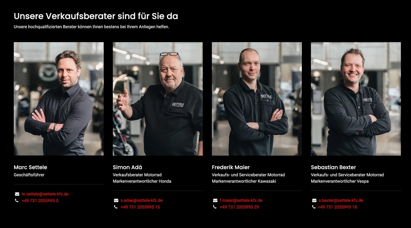 Ausschnitt 6 von 6 der Website von Settele Auto‑ & Motorradhaus, Landkreis Neu-Ulm