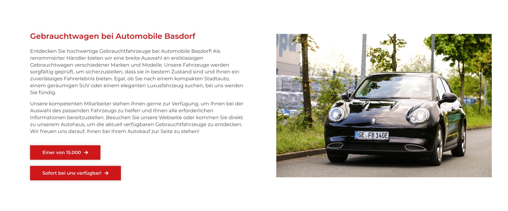 Ausschnitt 3 von 4 der Website von Automobile Basdorf, Gelsenkirchen