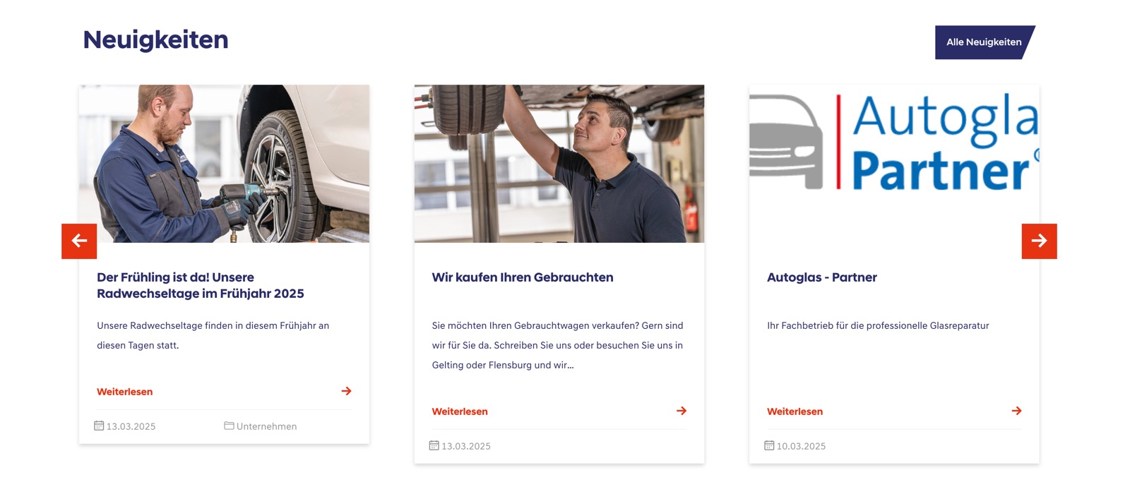 Ausschnitt 1 von 5 der Website von Autohaus Lorenzen, Kreis Schleswig-Flensburg