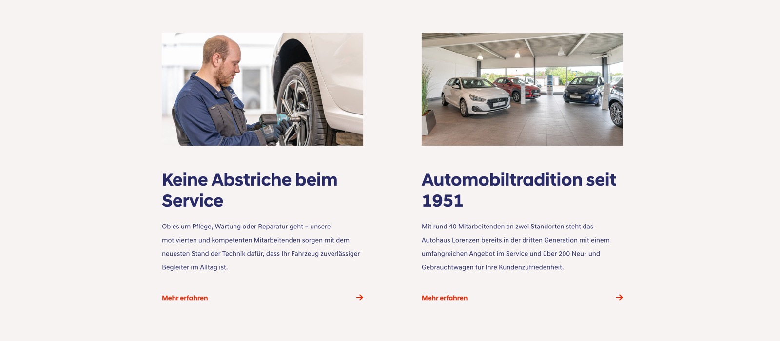 Ausschnitt 3 von 5 der Website von Autohaus Lorenzen, Kreis Schleswig-Flensburg