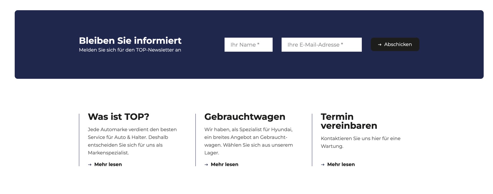 Ausschnitt 3 von 5 der Website von Autohaus Brocks, Landkreis Rostock