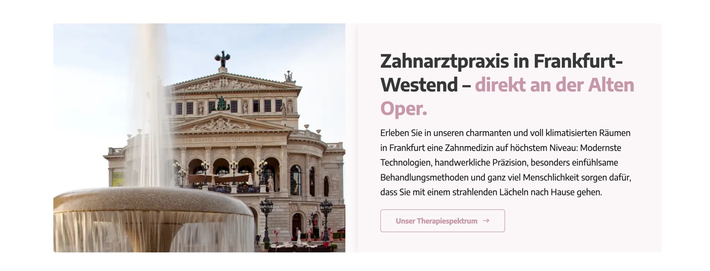 Ausschnitt 1 von 6 der Website von Dental Corner, Frankfurt am Main