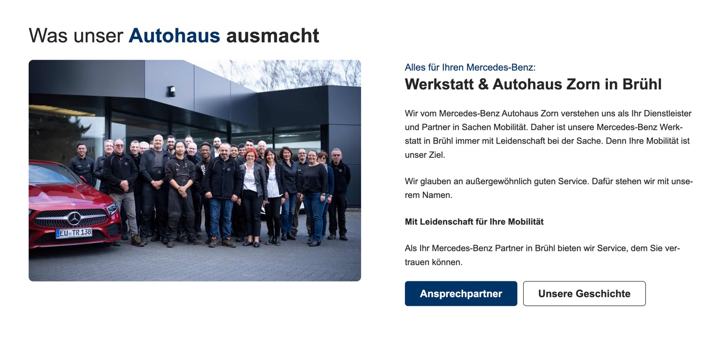 Ausschnitt 1 von 5 der Website von Autohaus Zorn, Rhein-Erft-Kreis
