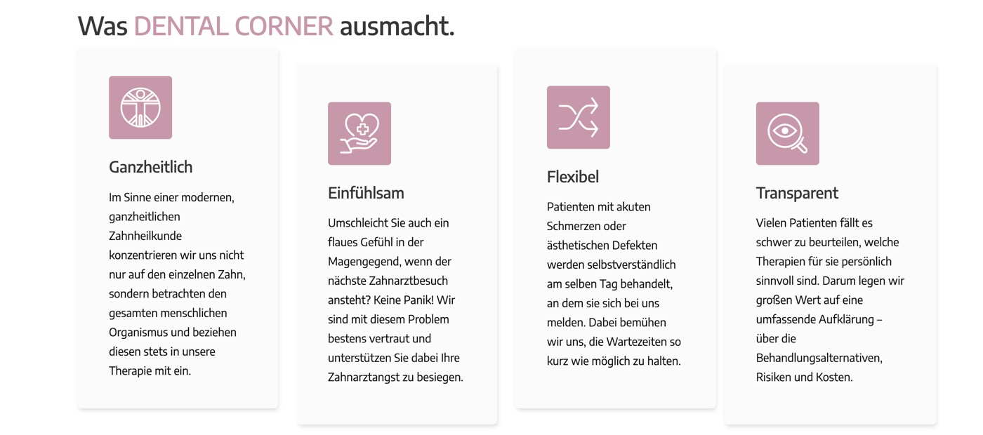 Ausschnitt 6 von 6 der Website von Dental Corner, Frankfurt am Main
