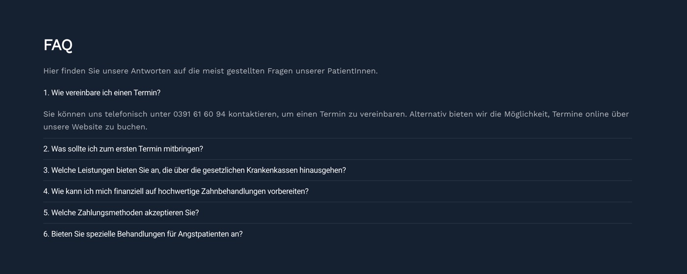 Ausschnitt 4 von 4 der Website von Stadtzahn Magdeburg, Magdeburg