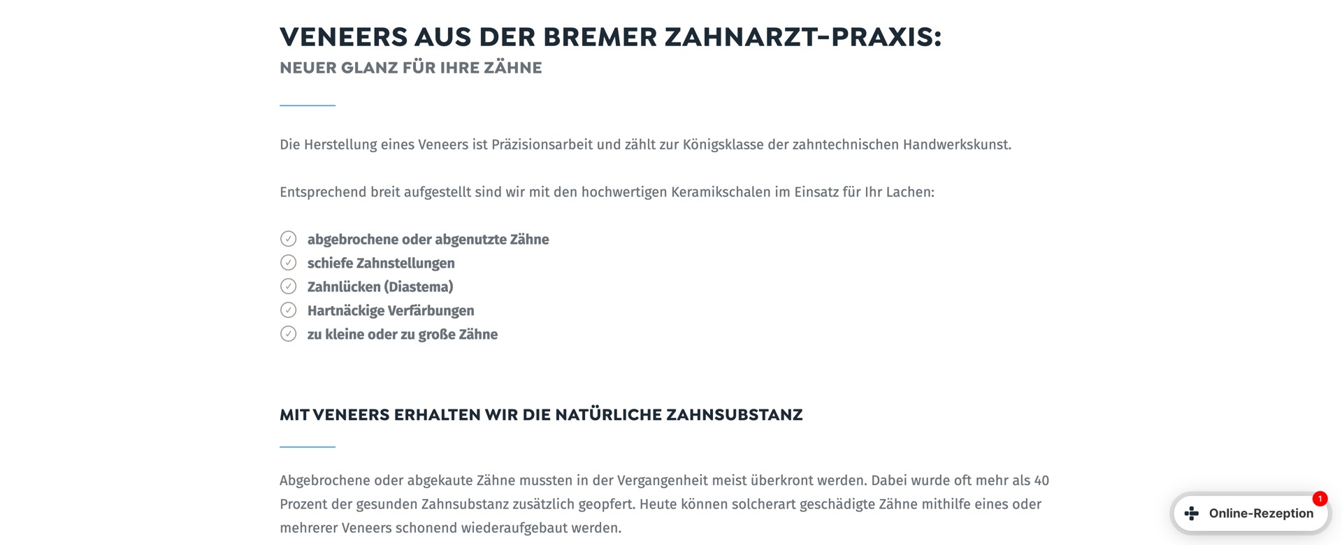 Ausschnitt 6 von 6 der Website von Zahnärzte am Park, Bremen