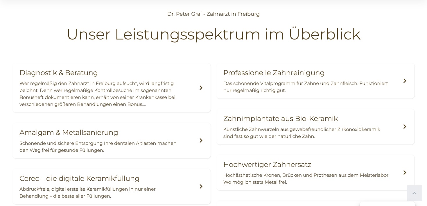 Ausschnitt 1 von 5 der Website von Zahnarzt Dr. Peter Graf, Freiburg im Breisgau