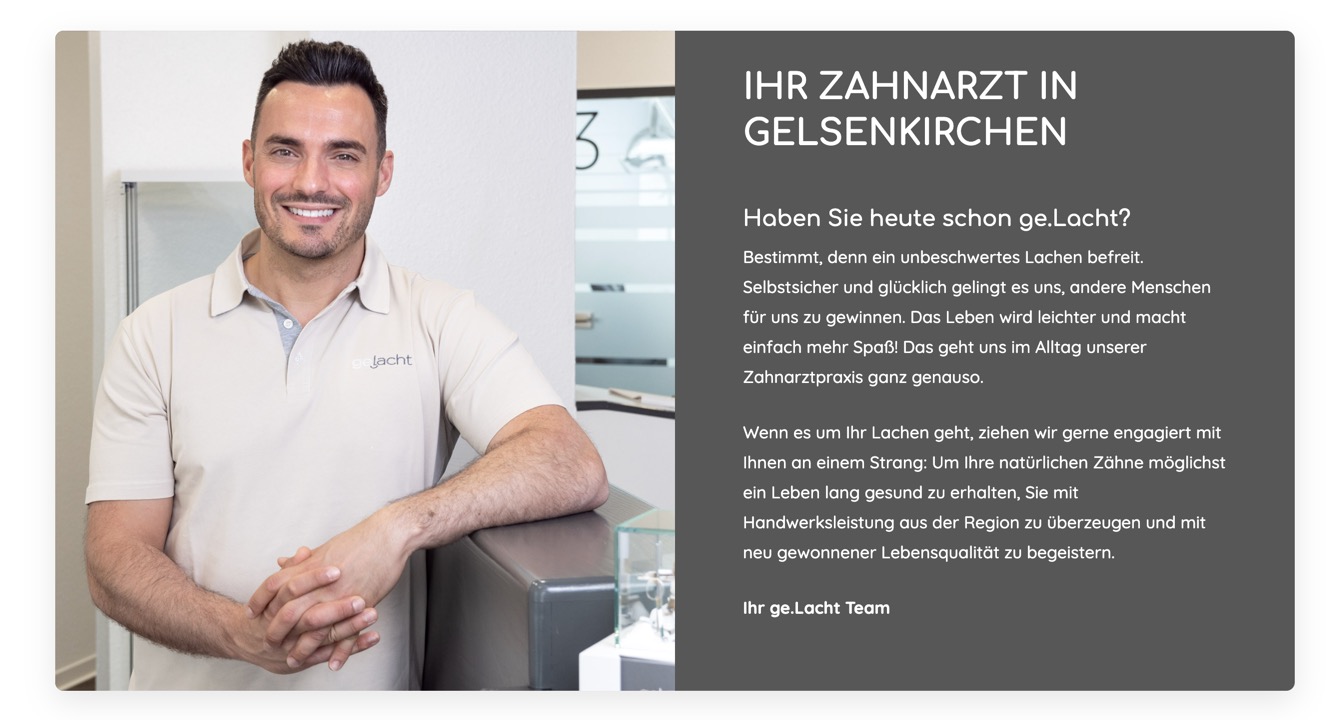 Ausschnitt 1 von 3 der Website von ge.Lacht Zahnarztpraxis Gelsenkirchen, Gelsenkirchen