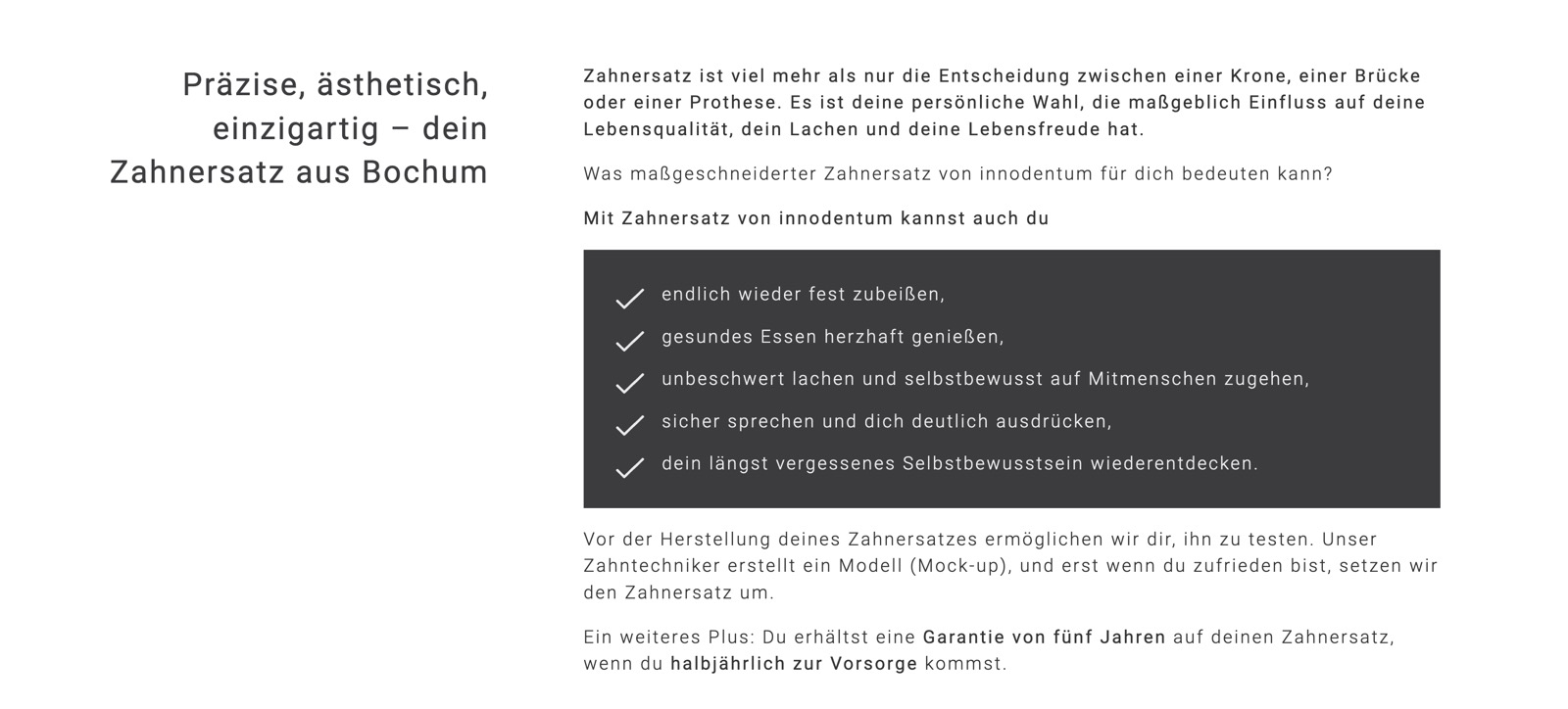 Ausschnitt 5 von 6 der Website von innodentum – Zahnmedizin Bochum, Bochum