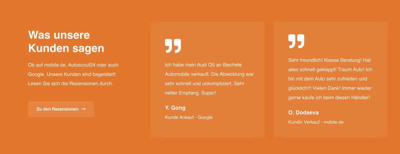 Ausschnitt 4 von 6 der Website von Biechele Automobile, Ludwigshafen am Rhein