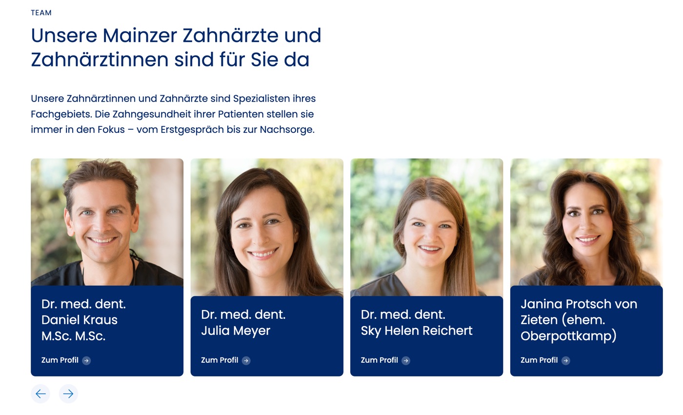 Ausschnitt 4 von 6 der Website von Dr. Kraus Zahnärzte & Implantatklinik, Mainz