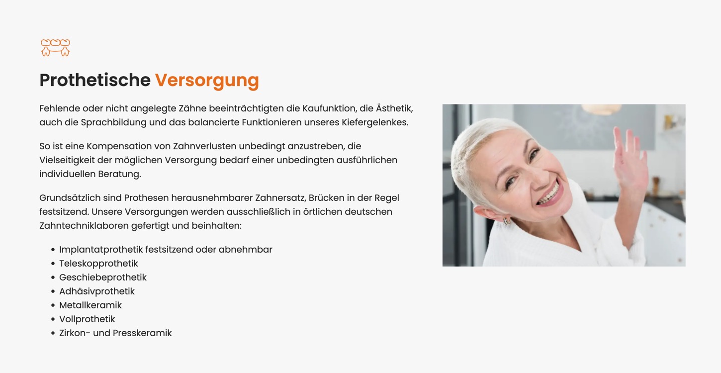 Ausschnitt 4 von 5 der Website von Zahnarztpraxis Angela Kratzer, Landkreis Sächsische Schweiz-Osterzgebirge