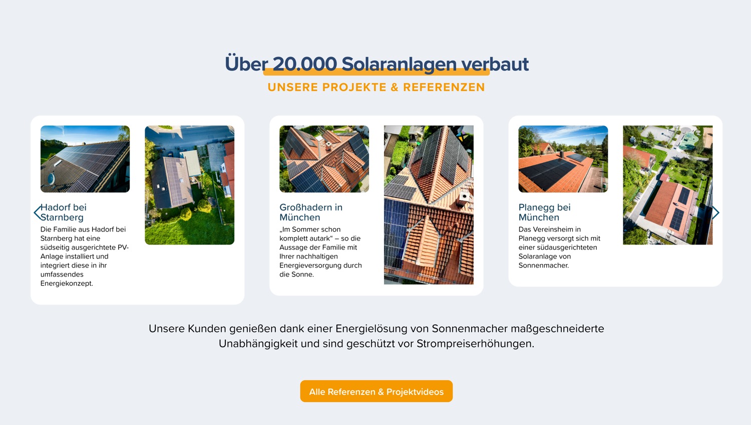 Ausschnitt 3 von 6 der Website von Sonnenmacher, München
