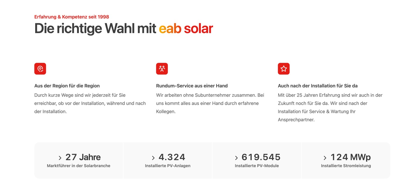 Ausschnitt 5 von 6 der Website von eab solar, Magdeburg