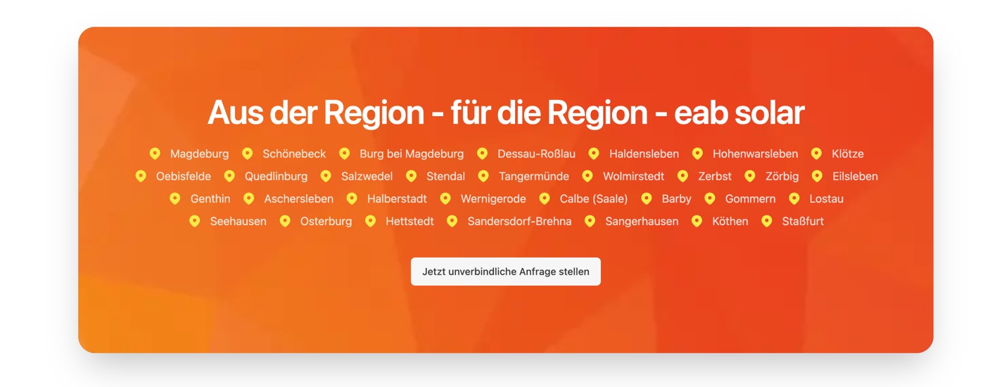 Ausschnitt 4 von 6 der Website von eab solar, Magdeburg