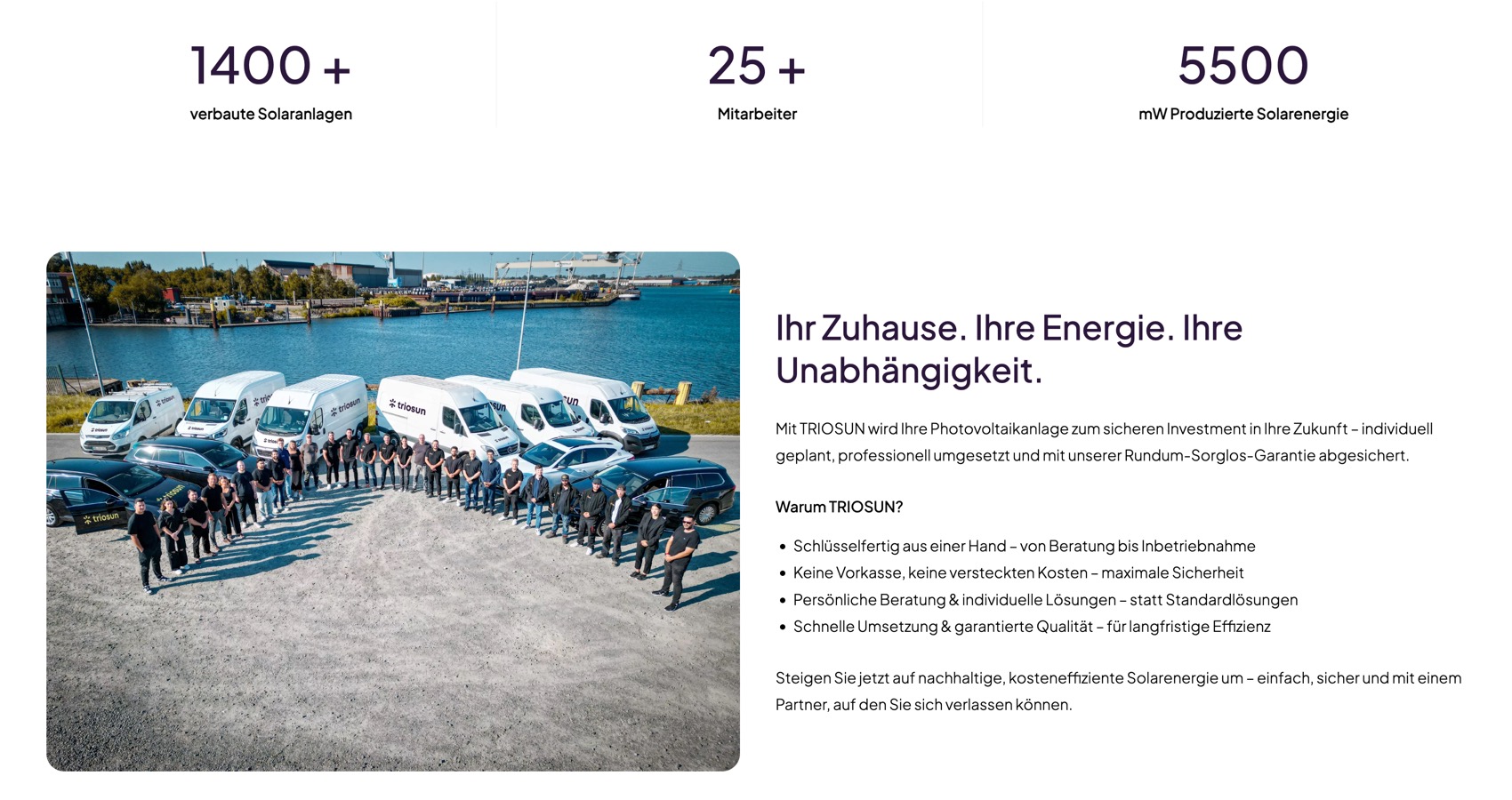Ausschnitt 1 von 6 der Website von Triosun, Bremen