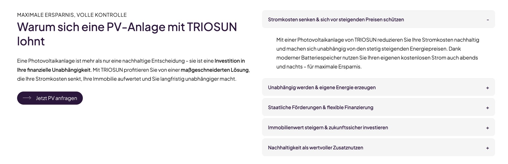 Ausschnitt 4 von 6 der Website von Triosun, Bremen