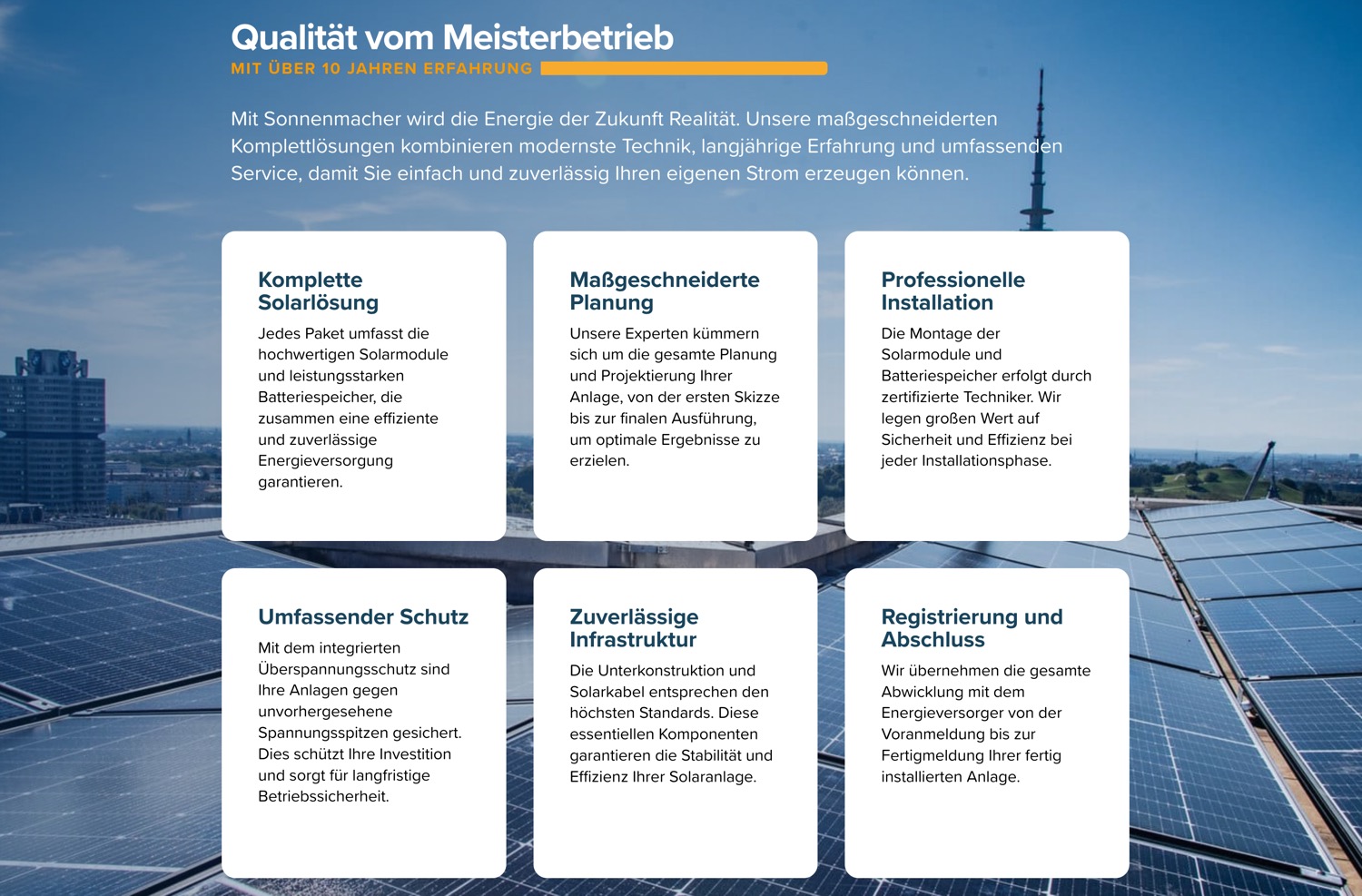 Ausschnitt 6 von 6 der Website von Sonnenmacher, München
