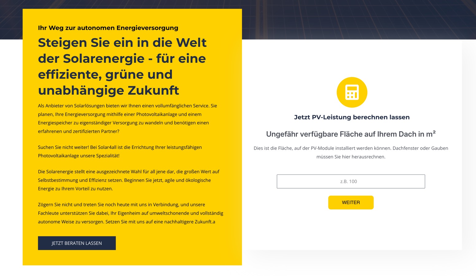 Ausschnitt 1 von 6 der Website von Solar4all, Nürnberg