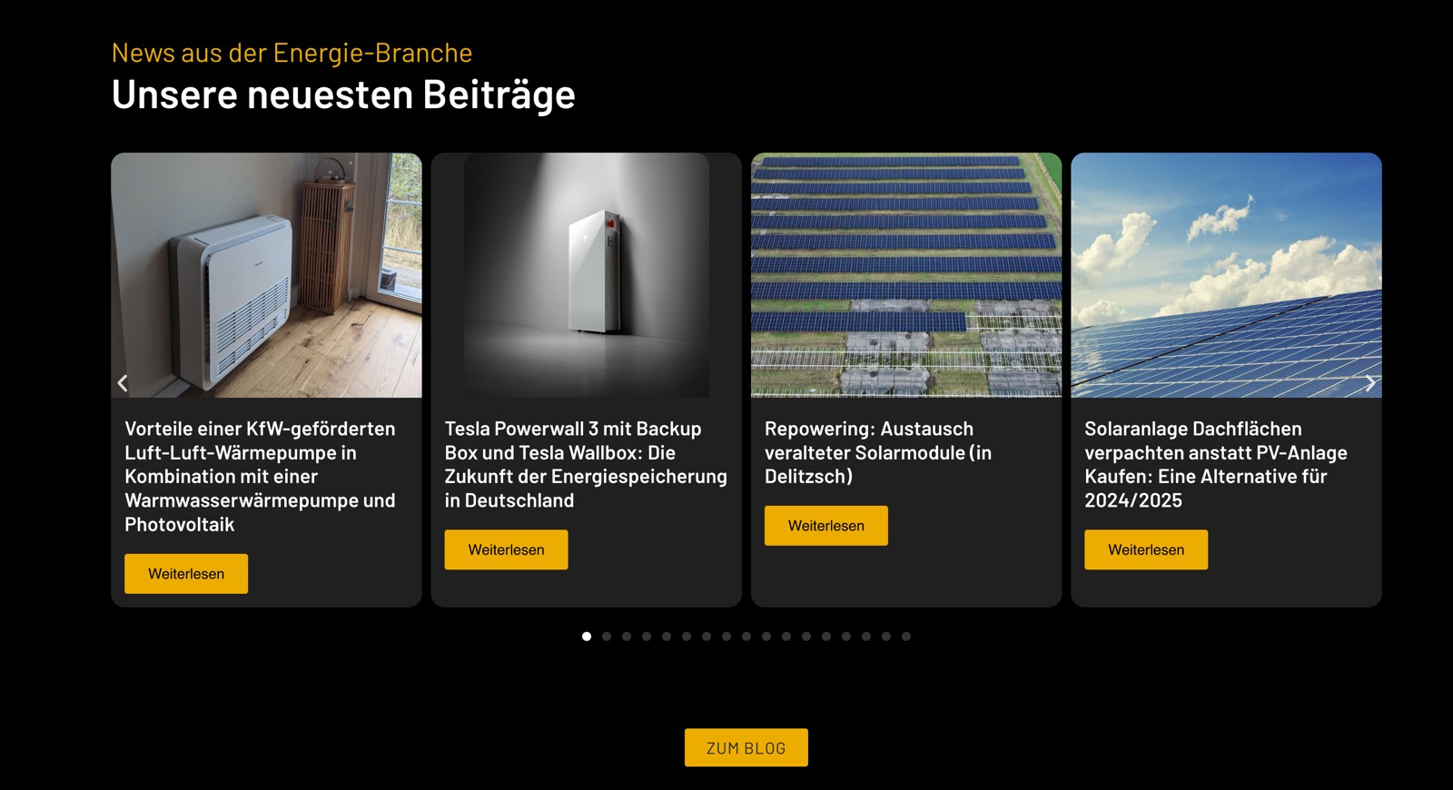 Ausschnitt 6 von 6 der Website von Puls‑Solar, Leipzig