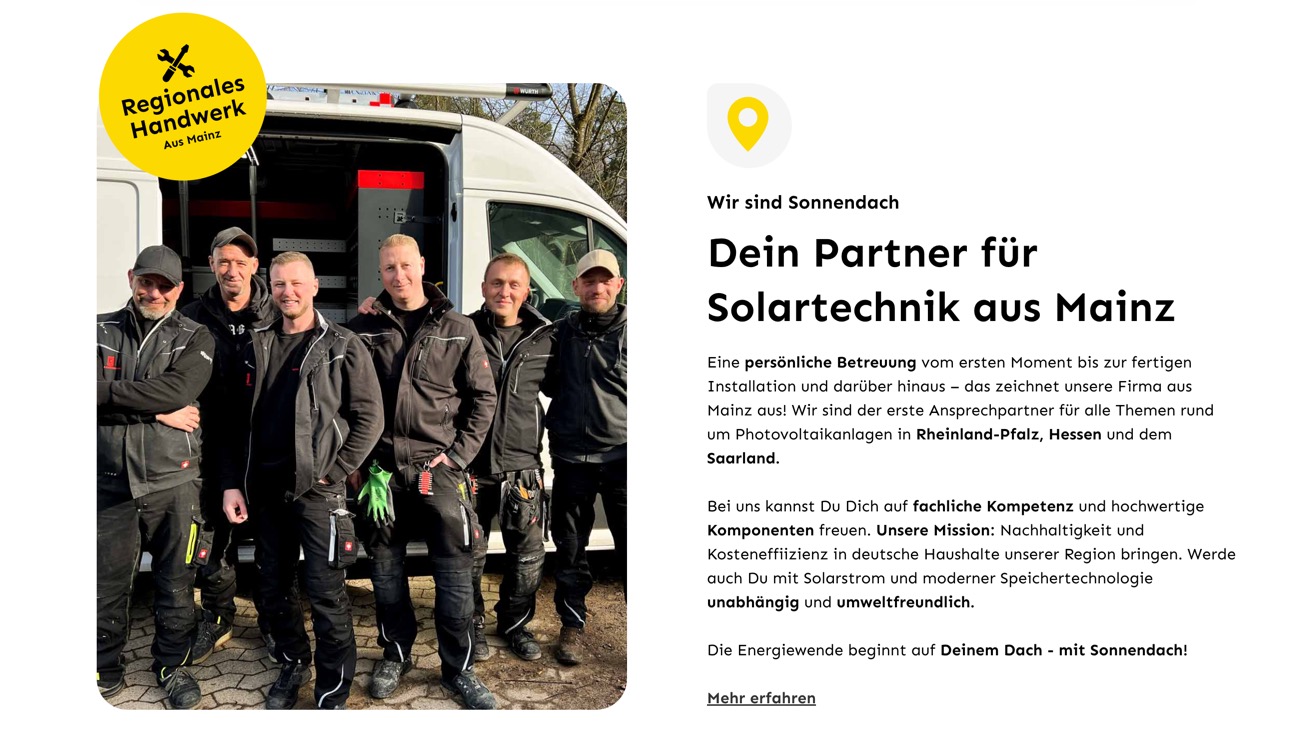 Ausschnitt 5 von 6 der Website von Sonnendach Energy, Mainz