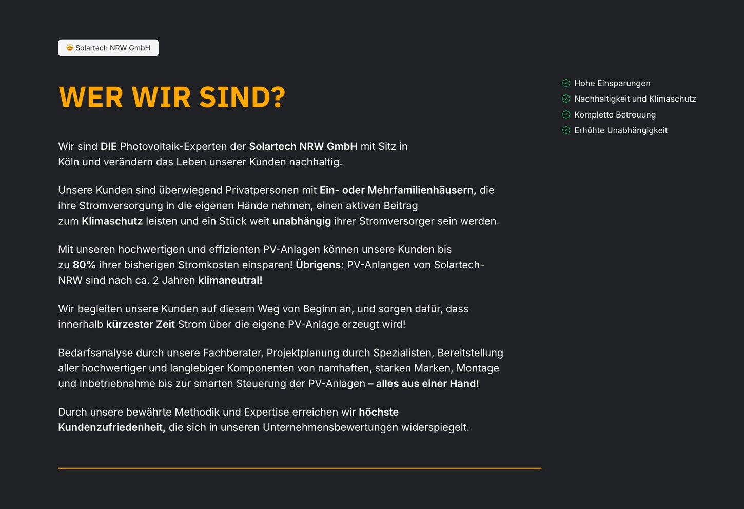 Ausschnitt 6 von 6 der Website von Solar Tech NRW, Köln