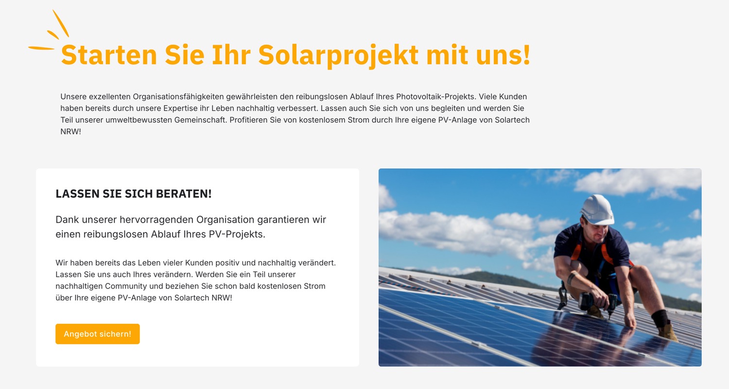 Ausschnitt 4 von 6 der Website von Solar Tech NRW, Köln